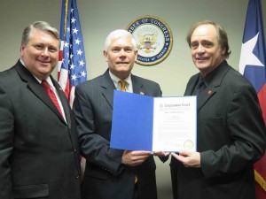 Wylie Texas Mayor Eric Hogue, Congressman Pete Sessions (R-Texas) and Dal Sanders working together to recognize The Art of Magic copy